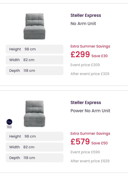 DFS Steller Power Slider U Shape Sofa In Grey Mist Fabric