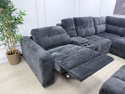 DFS Steller Power Recliner Slider Corner Sofa In Black Fabric