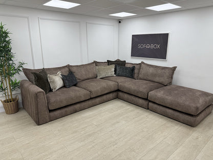 DFS Devine Left Hand Facing Corner Sofa In Self Piped Chocolate Combination