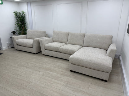Next L Shape Sofa & Cuddle Chair Set In Chunky Cross Weave Oatmeal Fabric