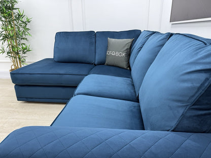 DFS Orka Corner Recliner Sofa In Blue Velvet Fabric
