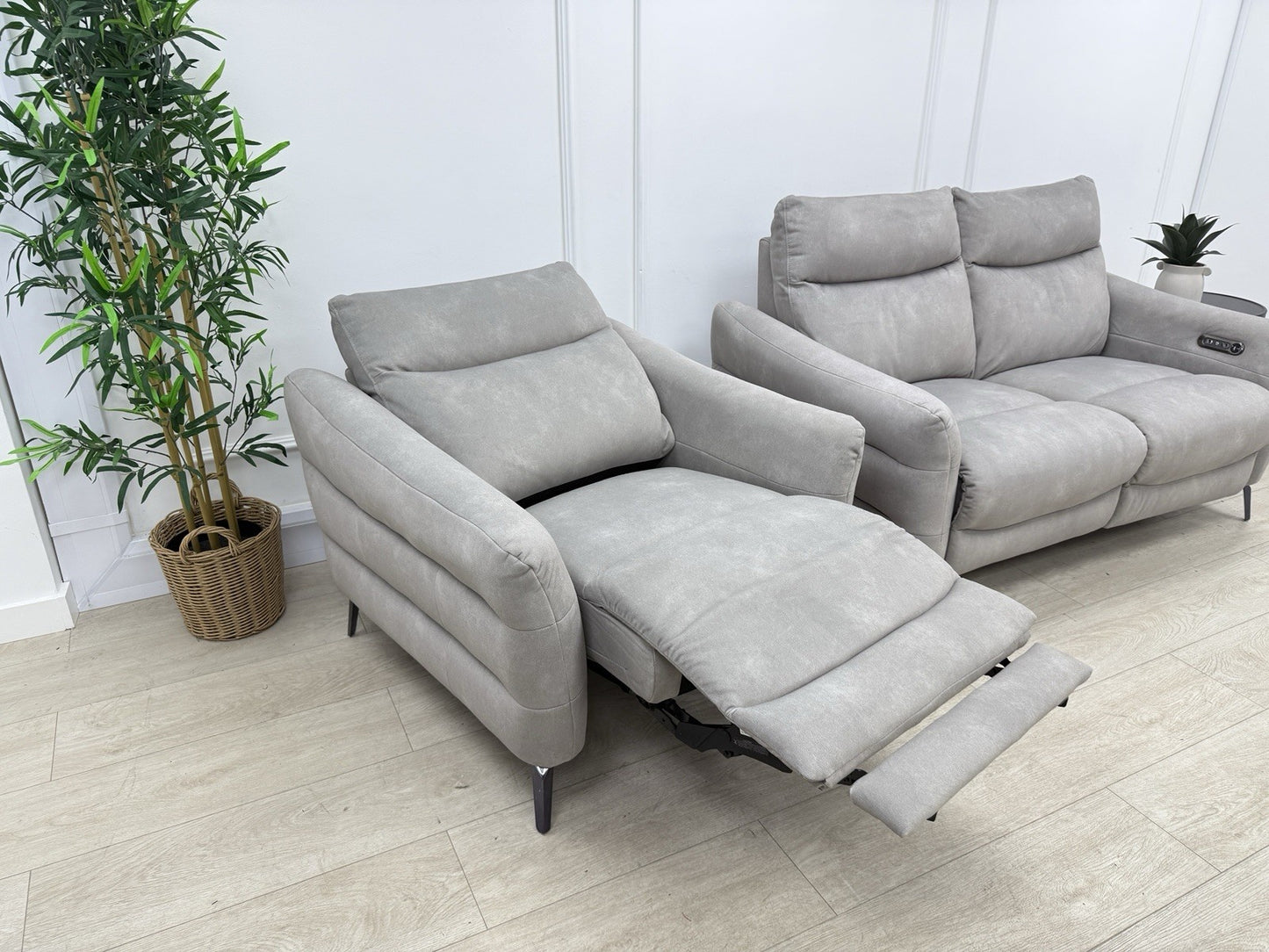 Sofology Renato Power Recliner 2 Seater Sofa & Chair Set In Stone Fabric