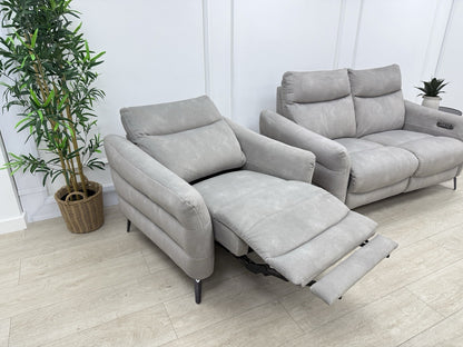 Sofology Renato Power Recliner 2 Seater Sofa & Chair Set In Stone Fabric