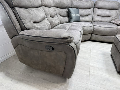 DFS Noah Manual Recliner Corner Sofa & Footstool In Grey Fabric