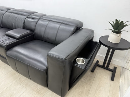 DFS Crusade Heated Power Recliner Corner Sofa Black Leather Smart Console Unit