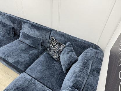 Sofology Bellagio Large U Shape Sofa In Luxury Deep Pile Chenille Denim Fabric