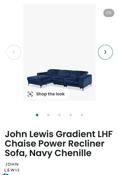 John Lewis Gradient LHF Chaise Power Recliner Sofa In Navy Chenille