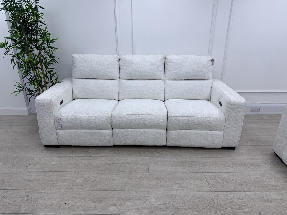 DFS Davis Power Recliner 3 & 2 Seater Sofa Set In Snow Fabric
