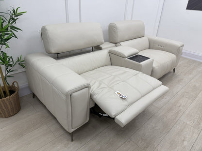 DFS Showcase Power Recliner 3 Seater Sofa With Smart Console Unit Frost Leather