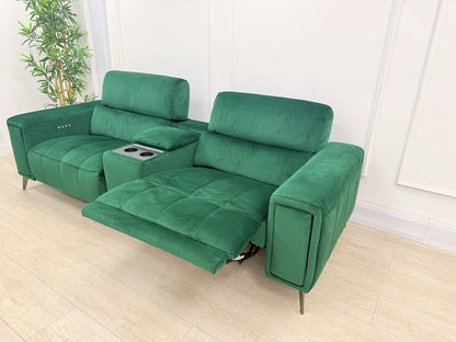 DFS Showcase 3 Seater Power Recliner Cinema Sofa In Emerald Green Fabric