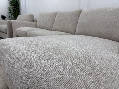 Next L Shape Sofa & Cuddle Chair Set In Chunky Cross Weave Oatmeal Fabric