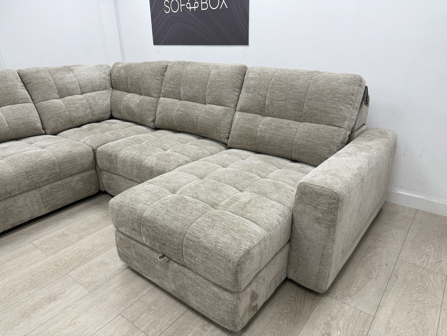 DFS Steller Power Recliner Corner Sofa In Nuova Taupe Fabric