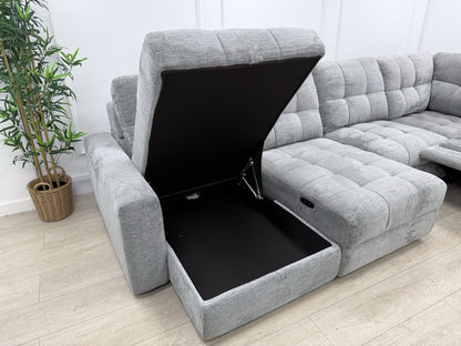 DFS Steller Power Recliner Slider Corner Sofa In Mist Grey Fabric