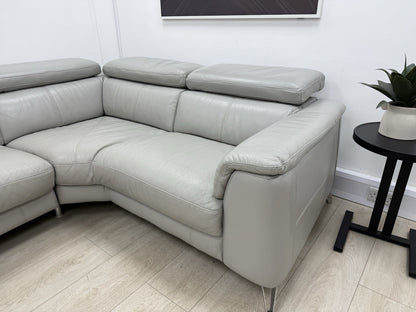 DFS Tahiti Leather Power Recliner Corner Sofa & Armchair Set In Light Grey