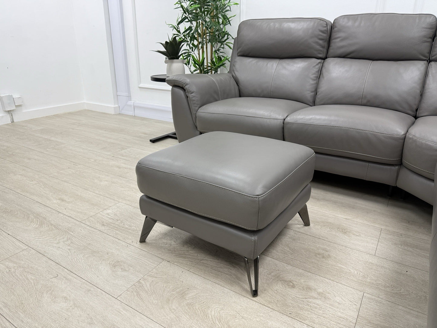 Furniture Village Contempo Power Recliner Corner Sofa &amp; Footstool Grey Leather