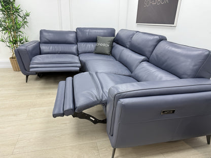 DFS San Antonio Power Recliner Corner Sofa Right Hand Facing In Blue Leather