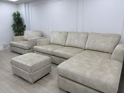 DFS Freya 4 Seater Lounger, Cuddle Chair, Footstool Set In Cream Velvet