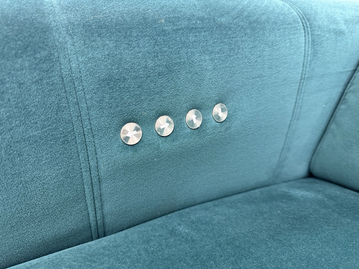 DFS Showcase 3 Seater Power Recliner Cinema Sofa In Teal Velvet Fabric