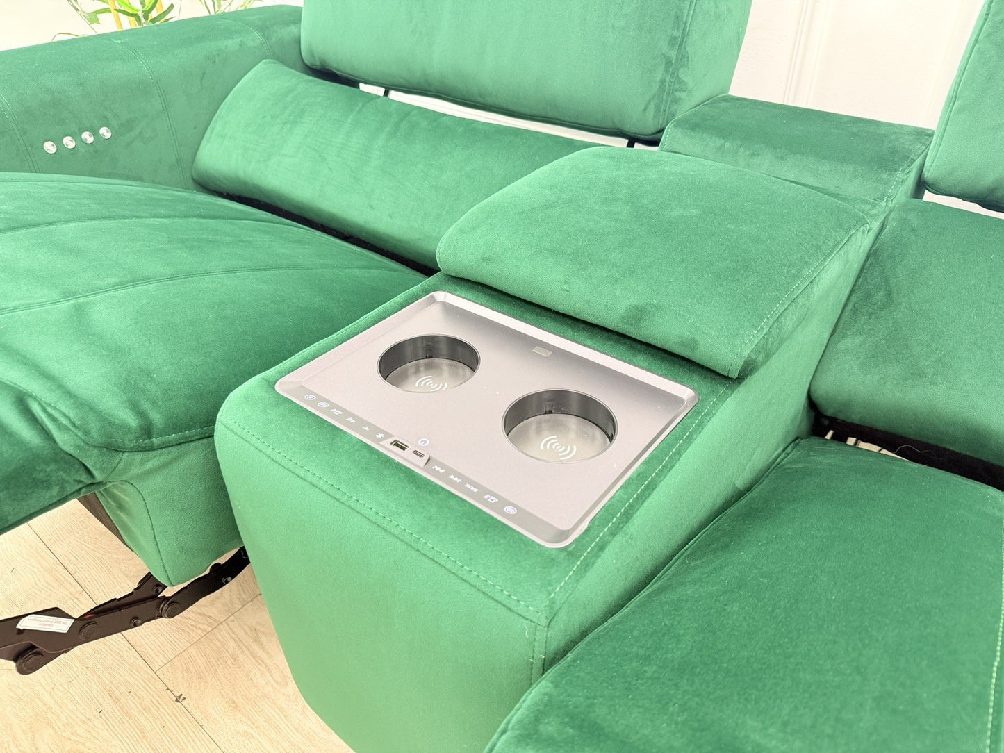 DFS Showcase 3 Seater Power Recliner Cinema Sofa In Emerald Green Fabric