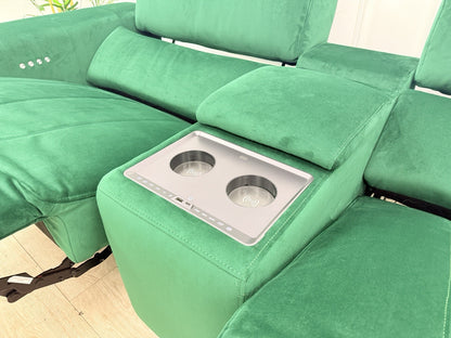 DFS Showcase 3 Seater Power Recliner Cinema Sofa In Emerald Green Fabric