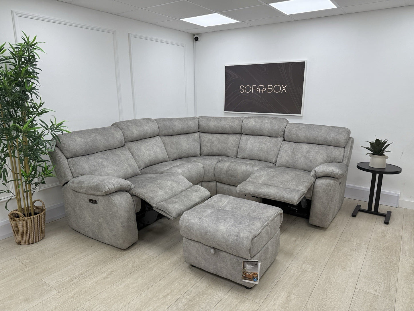 Furniture Village Moreno Power Recliner Corner Sofa & Footstool In Grey