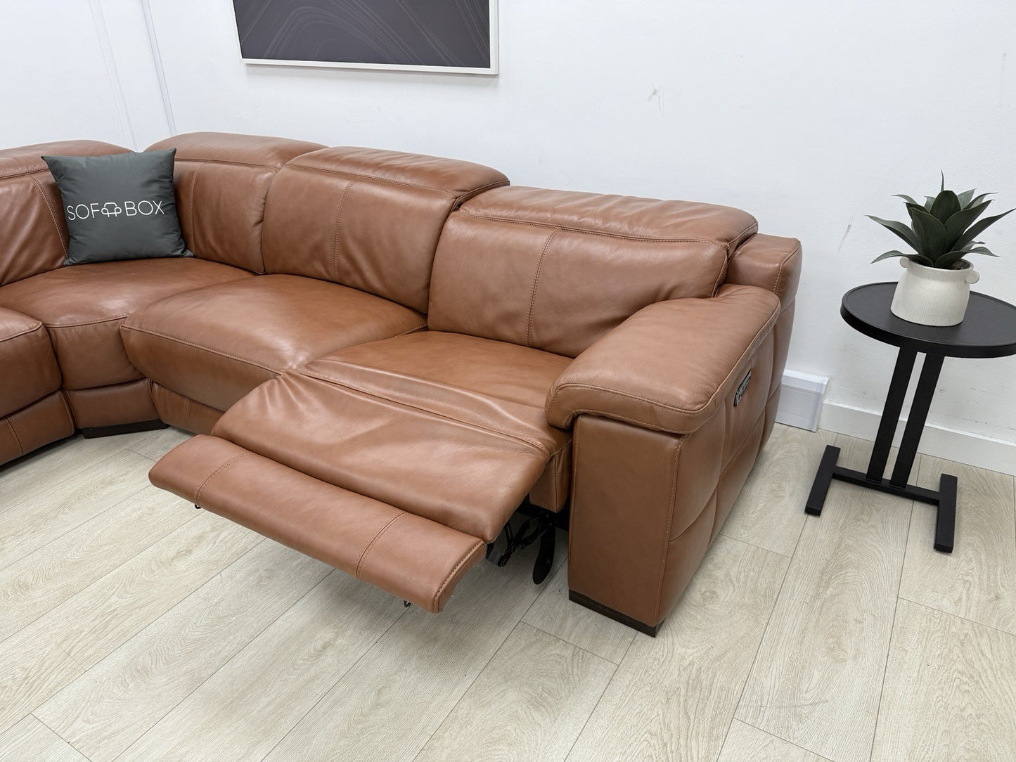 Sofology Laurence Power Recliner Corner Sofa In Tan Leather