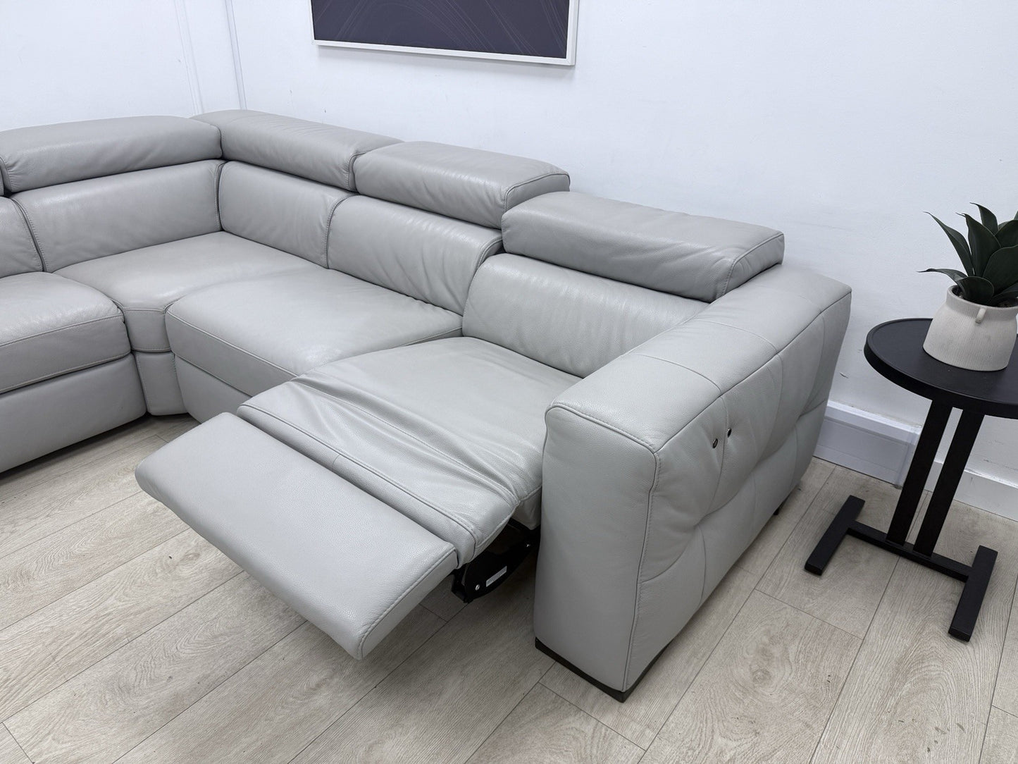 Natuzzi Click Modular Power Recliner Corner Sofa In Grey Leather