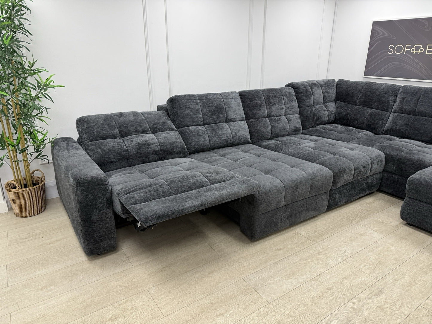 DFS Steller Power Recliner Chaise Corner Sofa In Nuova Black Fabric