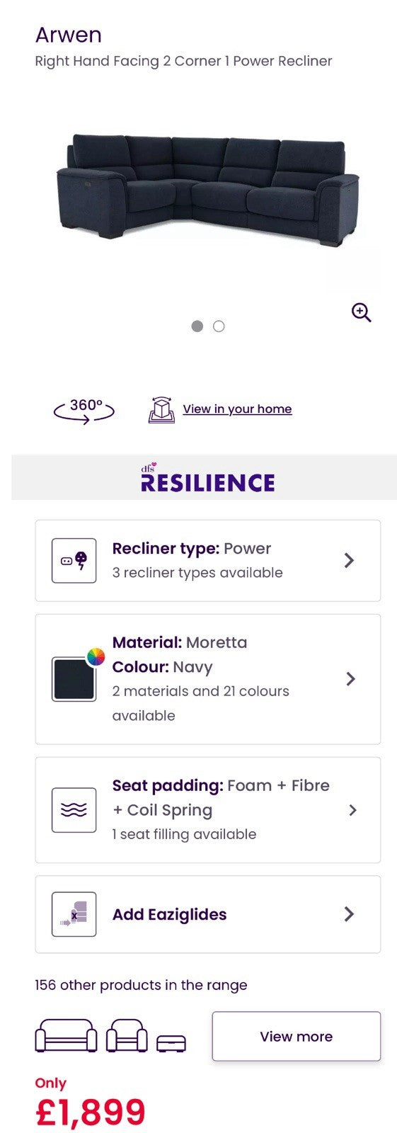 DFS Arwen Power Recliner Corner Sofa Right Hand Facing & Footstool Set In Navy