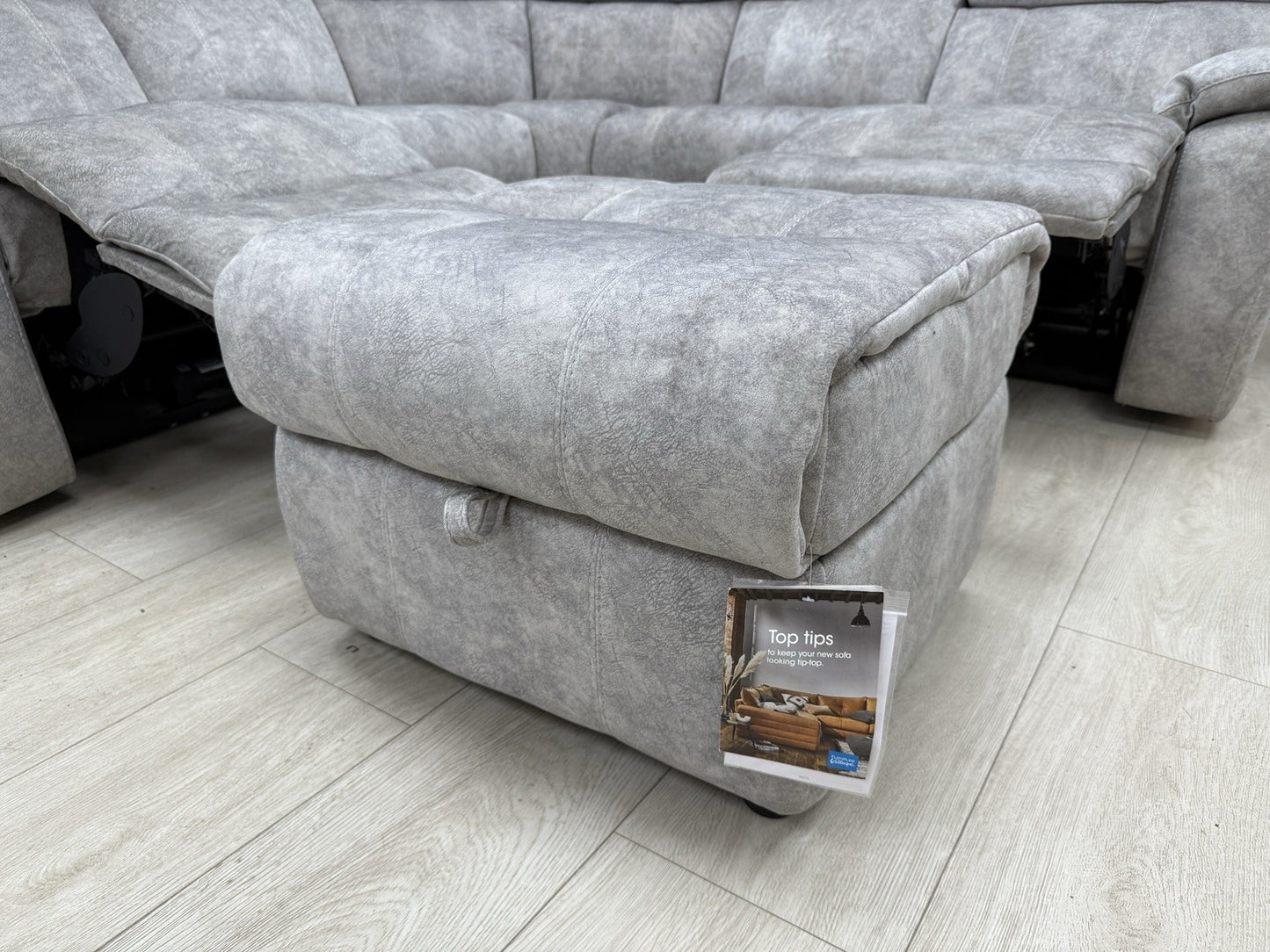 Furniture Village Moreno Power Recliner Corner Sofa & Footstool In Grey