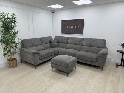 DFS Soren Power Recliner Corner Sofa & Footstool In Charcoal