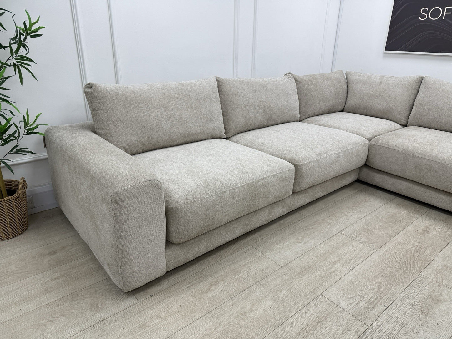 Sofology Amalfi Corner Sofa In Cosy Chenille Stone Fabric