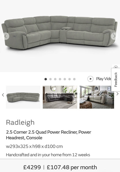 Sofology Radleigh Power Recliner Corner Sofa In Blue