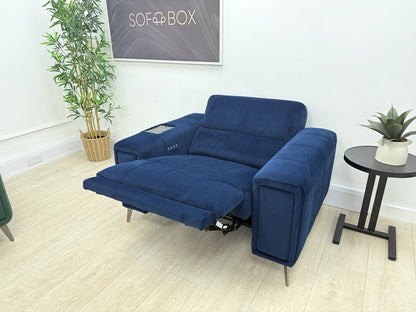 DFS Showcase Power Recliner Chair With Arm Console Cinesound In Blue