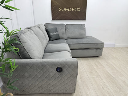 DFS Orka Velvet Power Recliner Corner Sofa In Grey