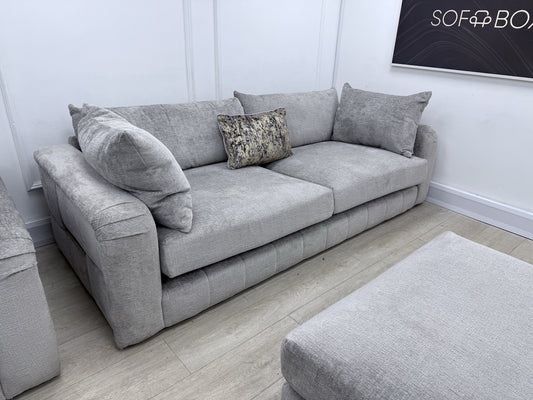 Sofology The Westwood 4 Seater Sofa, Loveseat & Footstool In Silver Chenille