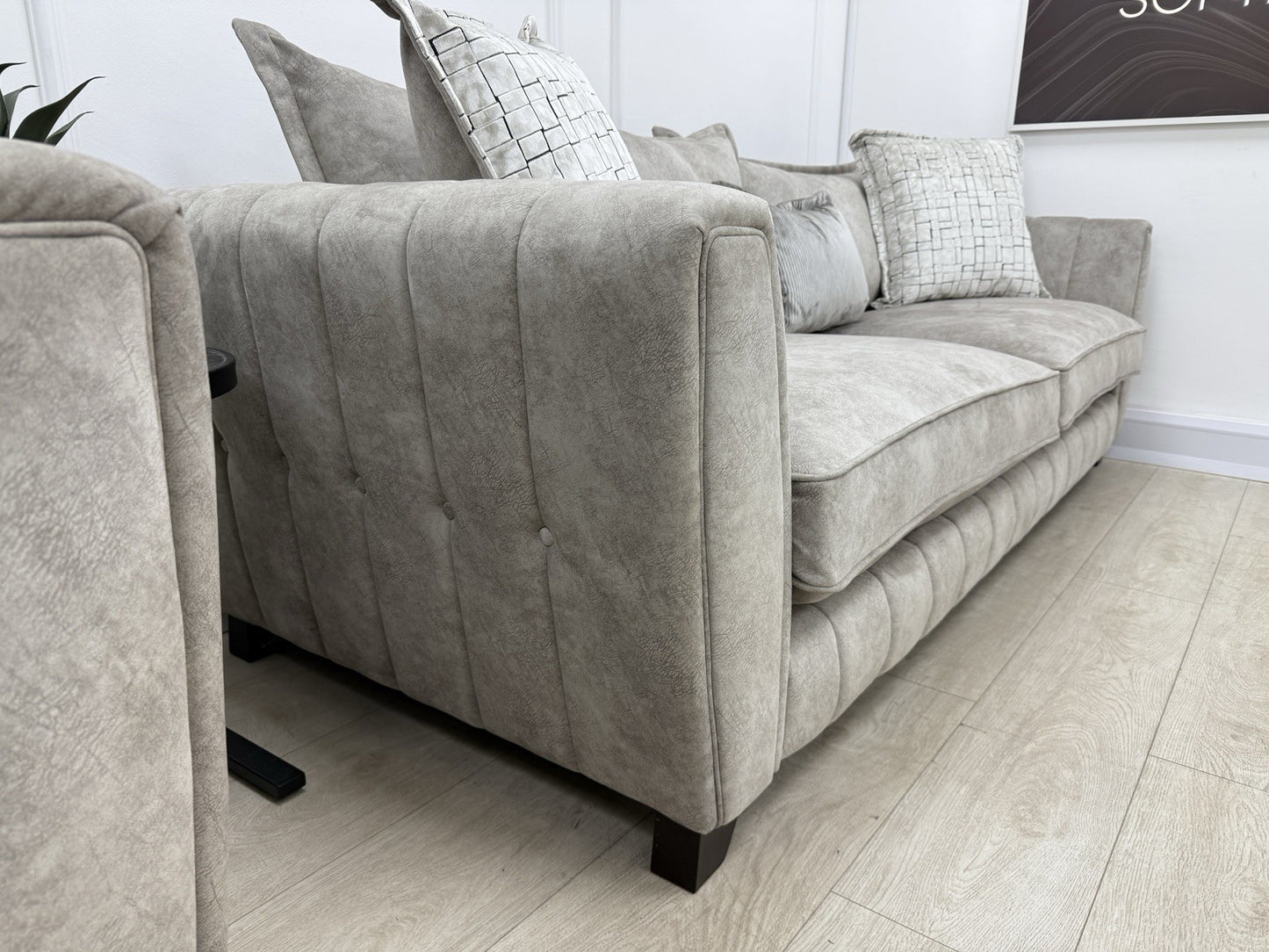 DFS Cherished Grande 4 Seater Sofa & Armchair Set In Oatmeal Self Piped
