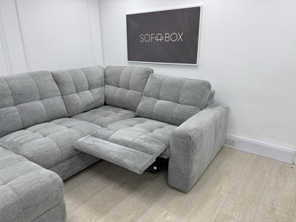 DFS Steller Power Recliner Slider Corner Sofa In Mist Grey Fabric