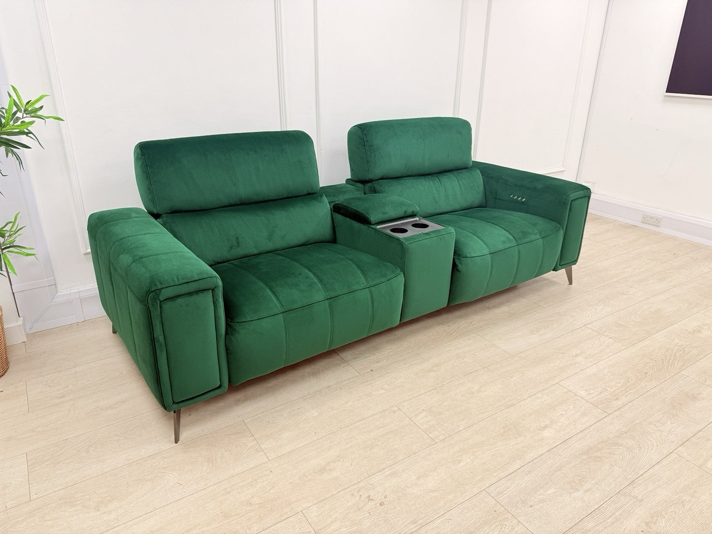 DFS Showcase 3 Seater Power Recliner Cinema Sofa In Emerald Green Fabric