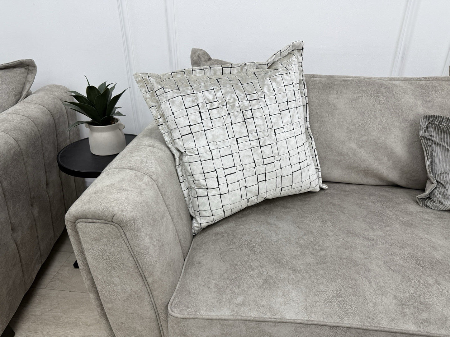 DFS Cherished Grande 4 Seater Sofa & Armchair Set In Oatmeal Self Piped