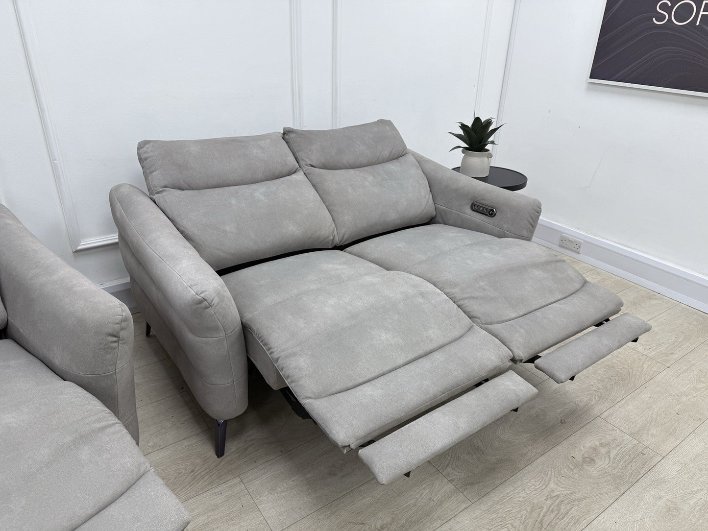 Sofology Renato Power Recliner 2 Seater Sofa & Chair Set In Stone Fabric