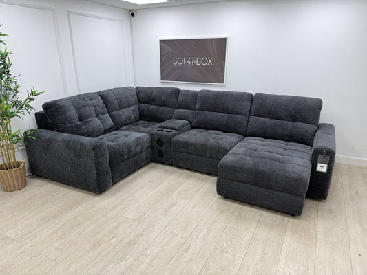 DFS Steller Power Recliner Corner Sofa W/ Speaker Storage In Nuova Black Fabric