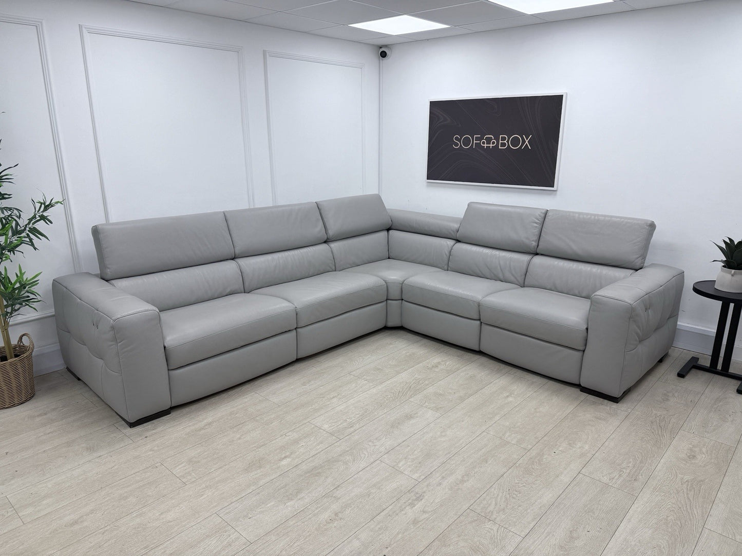 Natuzzi Click Modular Power Recliner Corner Sofa In Grey Leather