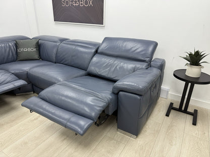 Sofology Laurence Power Recliner Corner Sofa In Smoke Blue Leather
