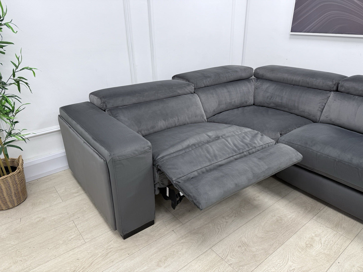 DFS Wander Power Recliner Corner Sofa Bed In Velvet Charcoal Fabric