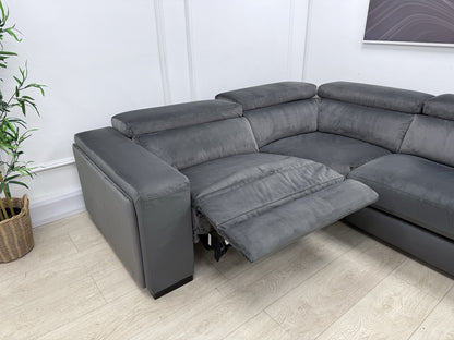DFS Wander Power Recliner Corner Sofa Bed In Velvet Charcoal Fabric