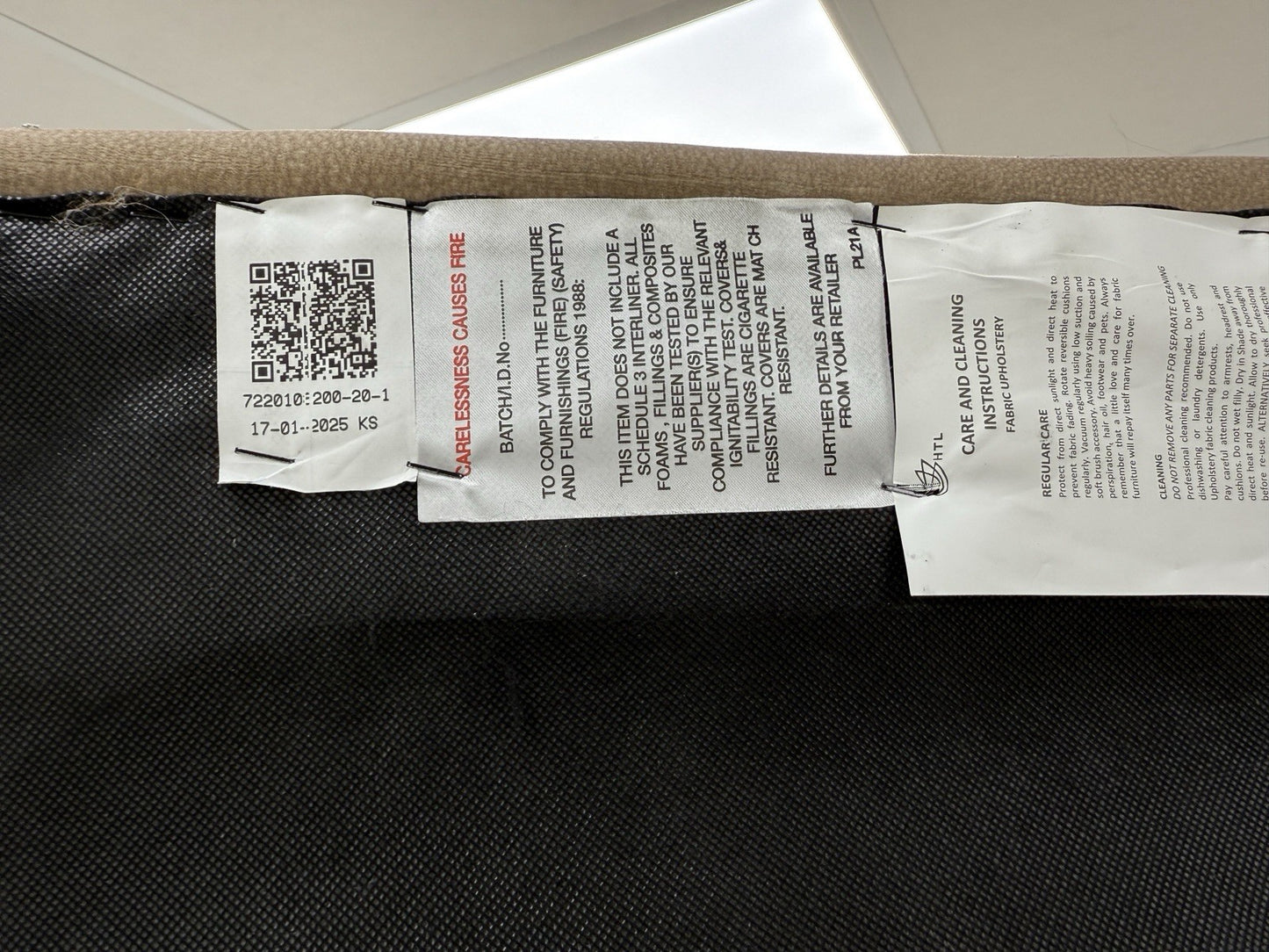 Fishpools Caruso 3 Seater Chaise Power Recliner Sofa In Sand Fabric