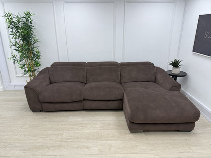 Furniture Village Xavier 3 Seater Chaise Sofa Power Recliner/Headrests In Brown Fabric