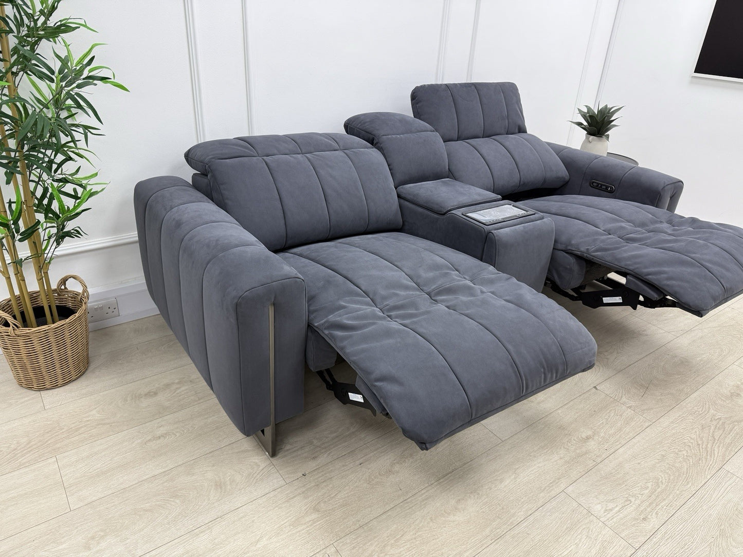 Sofology The Paramount 2.5 Seater Sofa Recliner/Headrest In Nubuck Charcoal