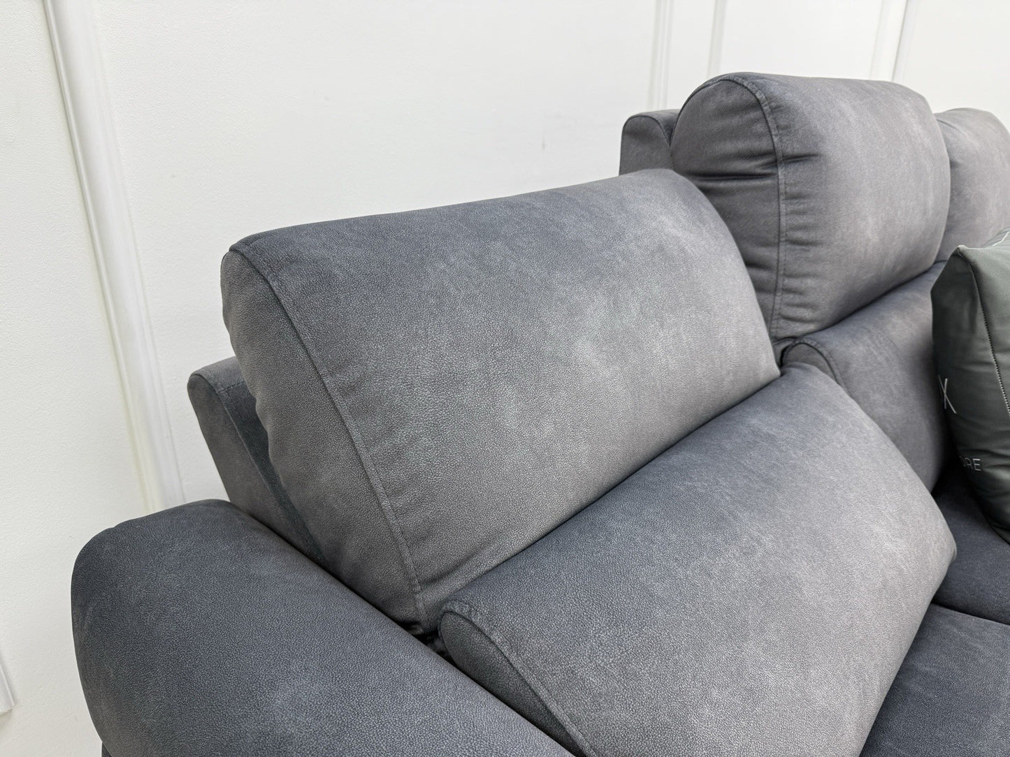 Sofology The Ravello 3 Seater Sofa Recliner/Headrest/Lumbar In Charcoal Fabric